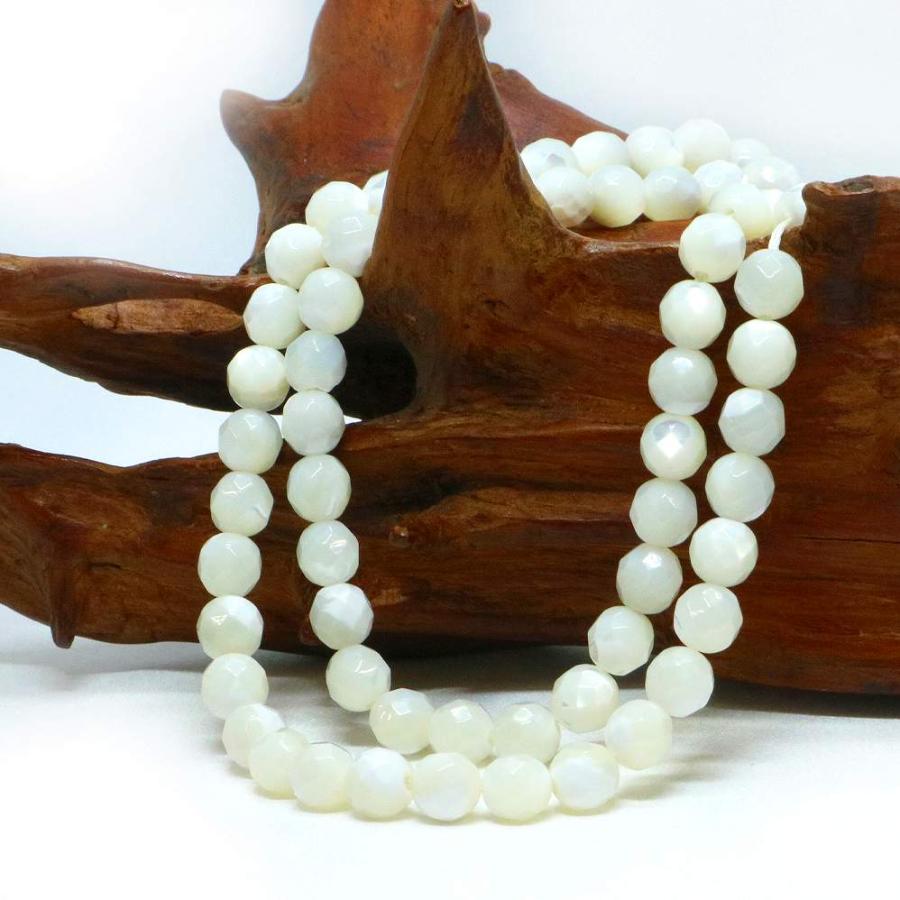 パワーストーン 天然石 ビーズ マザーオブパール（ ホワイト） カット 6mm 1連販売 |  | 02