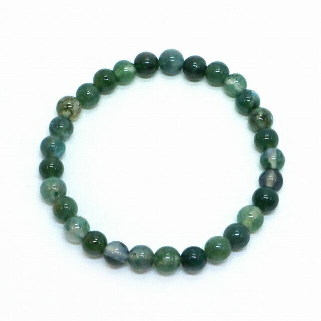 パワーストーン 天然石 ブレスレット モスアゲート 丸玉 6mm 数珠 念珠 Bracelet お試し価格 |  | 01
