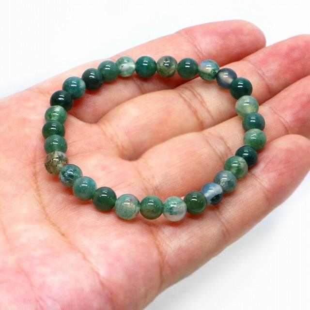パワーストーン 天然石 ブレスレット モスアゲート 丸玉 6mm 数珠 念珠 Bracelet お試し価格 |  | 04