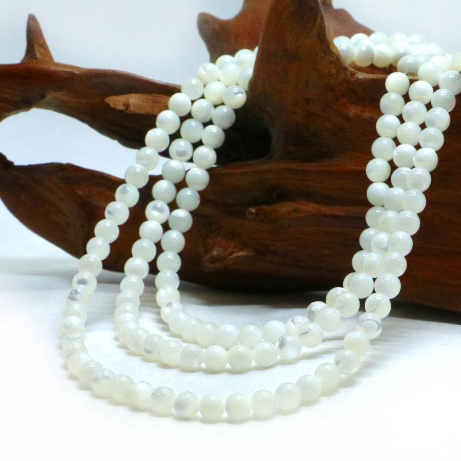 パワーストーン 天然石 シンプルストーンネックレス マザーオブパール（ホワイト）丸玉4mm |  | 10