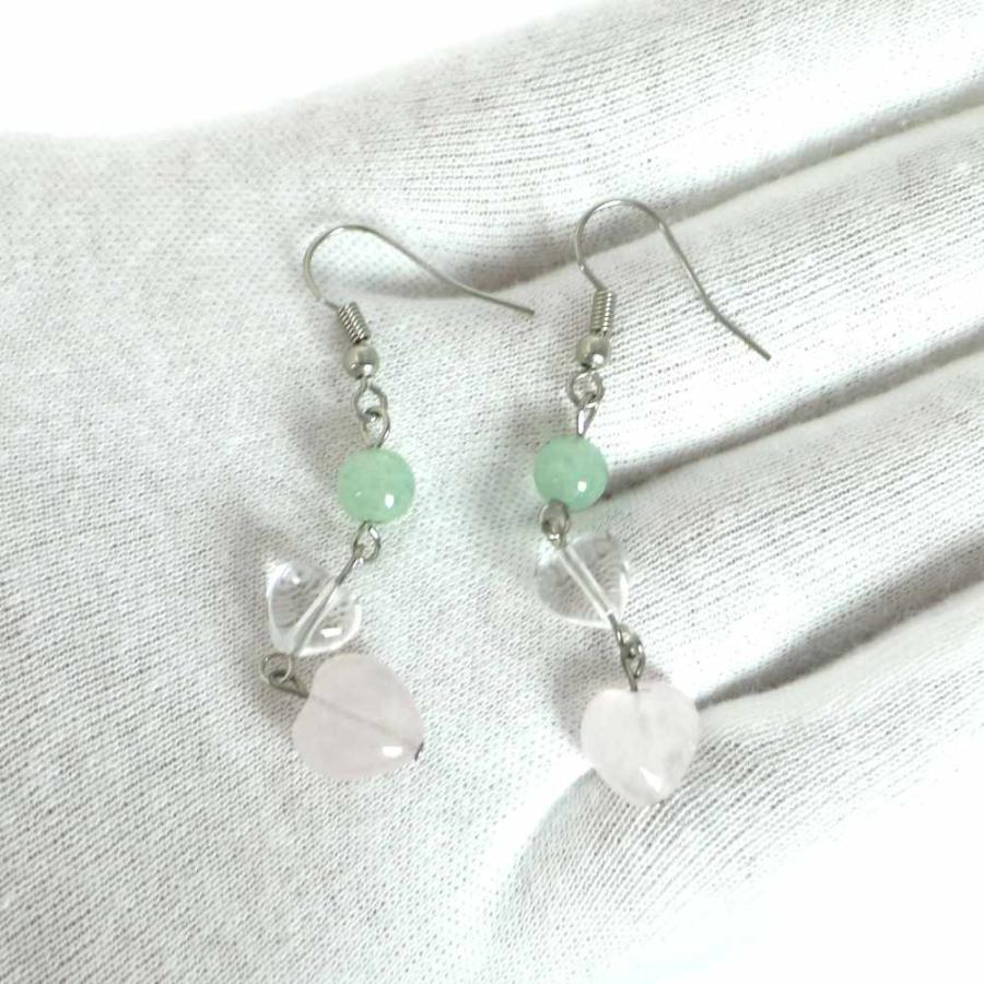 ピアス 天然石 パワーストーン レディース ツインハート ローズクォーツ |  | 02