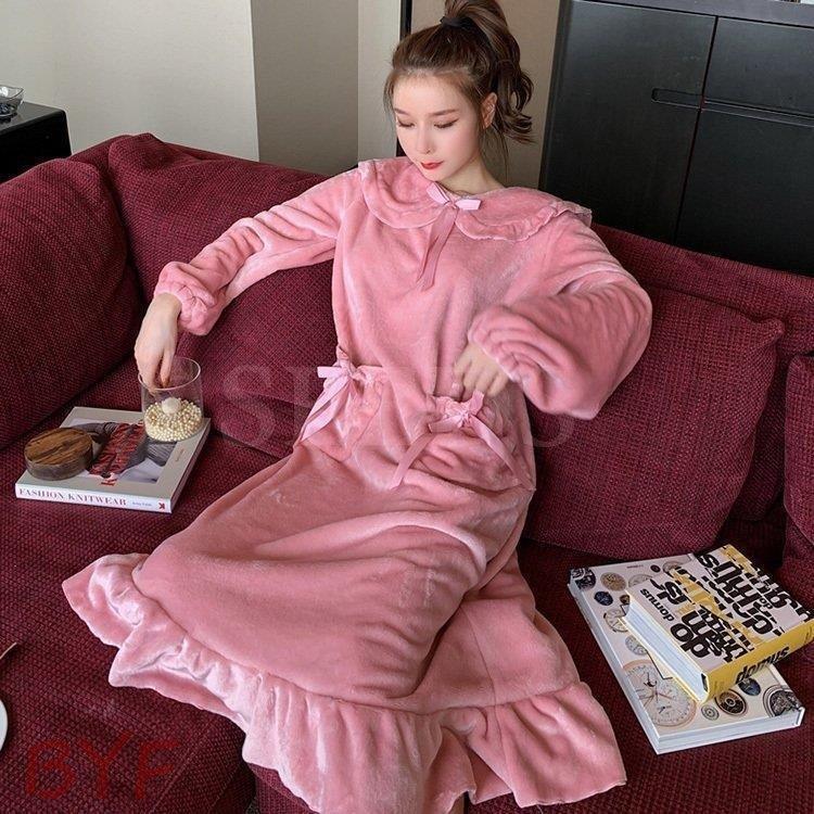 国内発送 ネグリジェ もこもこパジャマ 冬 裏起毛 フワモコワンピースフレア 部屋着 厚手ルームウェア 長袖ルームウェア あったか ナイトガウン 大人 可愛い ギフト