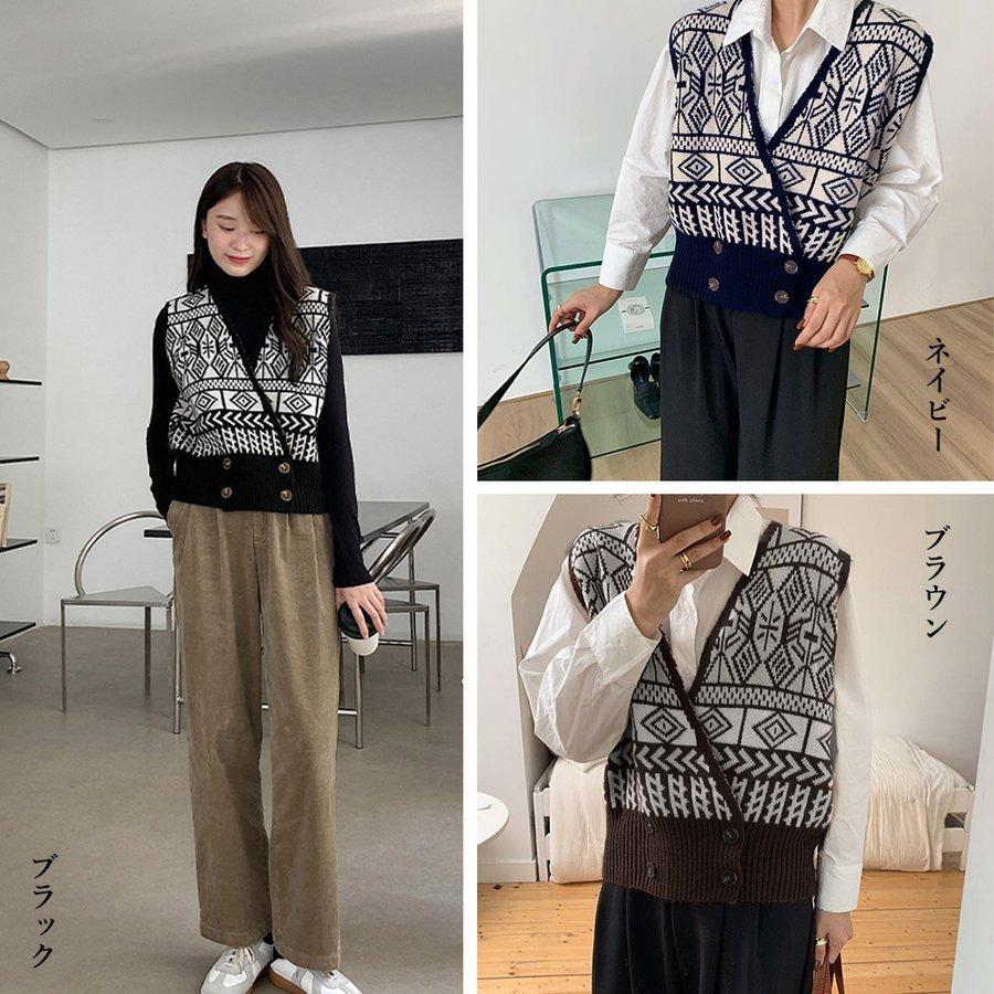 ニットベスト レディース 幾何学柄 ネコポス可 適切な価格