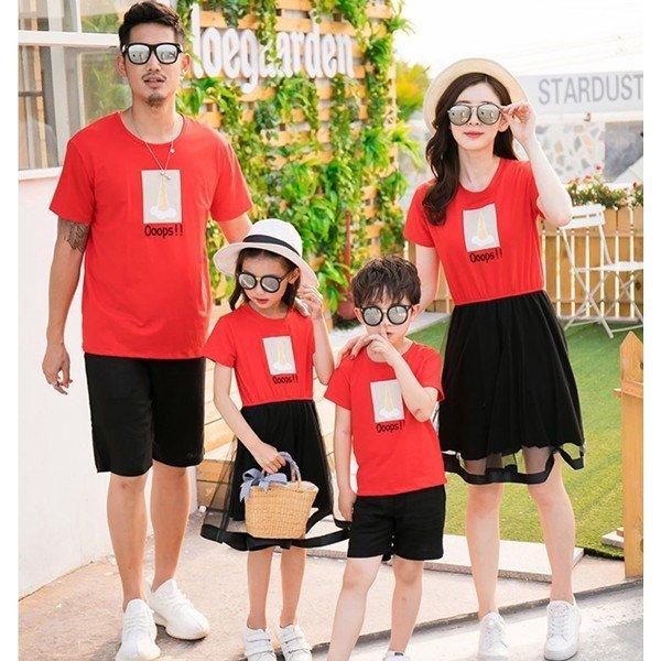 家族服 親子お揃い服 レディース カップル キッズ 上下セット 半袖tシャツ パンツ チュール切替 ワンピース 旅行 経典ブランド