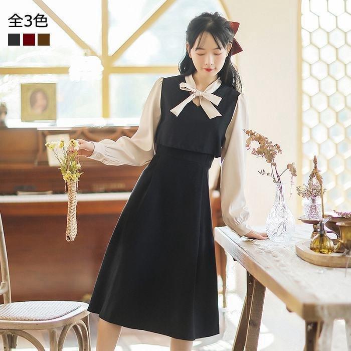 ドレス ワンピース 春 秋 フォーマル 無地 韓国 普段着 カジュアル オシャレ 結婚式 体型カバー 代