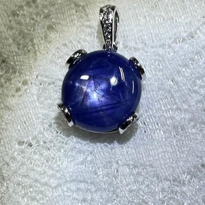 Pt 900　スターサファイア　ペンダント スターサファイア（中石ソーティング付き）　13.67ct Dia 0.34ct_1