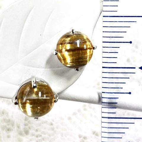ルチルクォーツ　ピアス　Pt900　7mm ルチルクォーツキャッツアイ　1.80ct　1.92ctの画像
