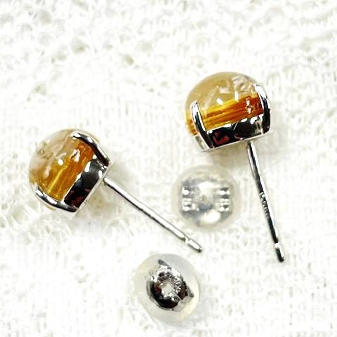ルチルクォーツ　ピアス　Pt900　7mm ルチルクォーツキャッツアイ　1.80ct　1.92ctの画像