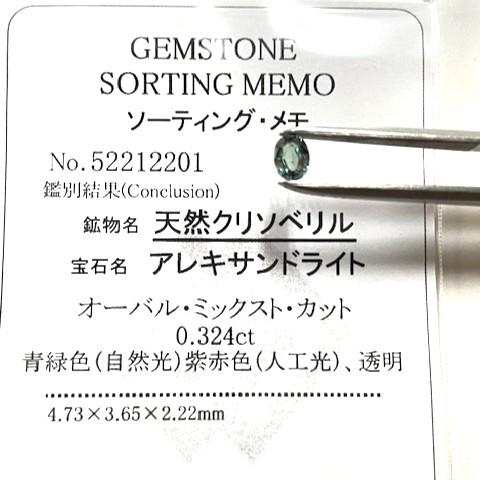 アレキサンドライト　オーバル　0.32ct　ブラジル産　ソーティング付きルースの画像