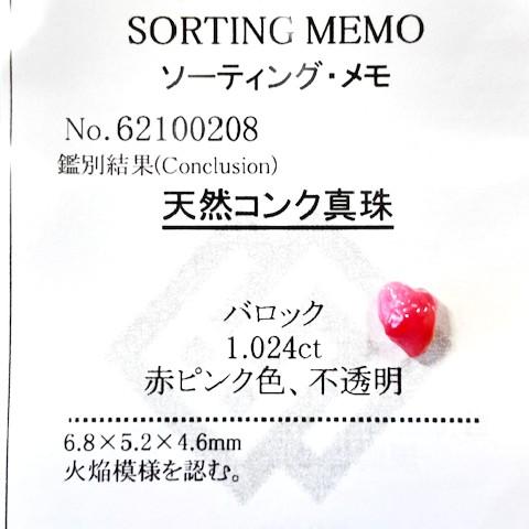 コンクパール　1.02ct　ソーティング付きルースの画像