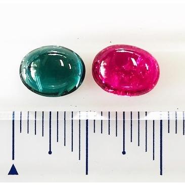 ピンク＆グリーントルマリン　カボション2個セット　4.21ct　ルースの画像
