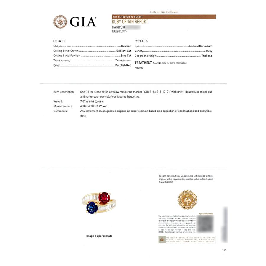 GIA鑑定書付 K18 ルビー 1.63ct サファイア 1.31ct ダイヤモンド 1.01ct リング_5