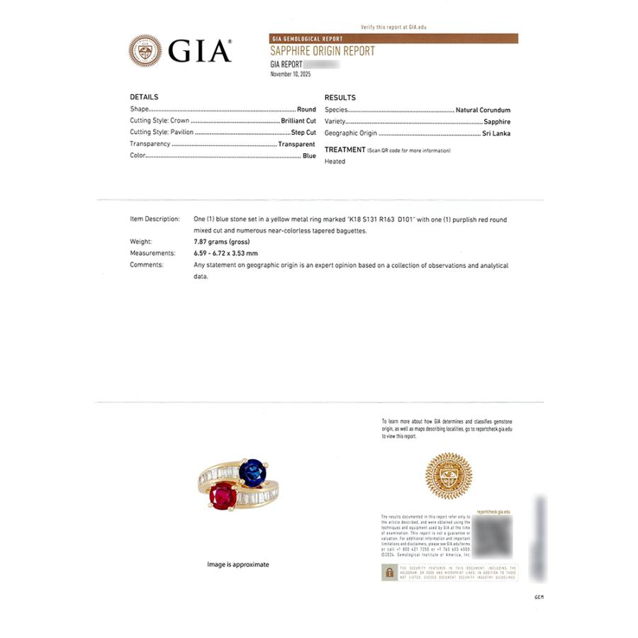 GIA鑑定書付 K18 ルビー 1.63ct サファイア 1.31ct ダイヤモンド 1.01ct リング_6
