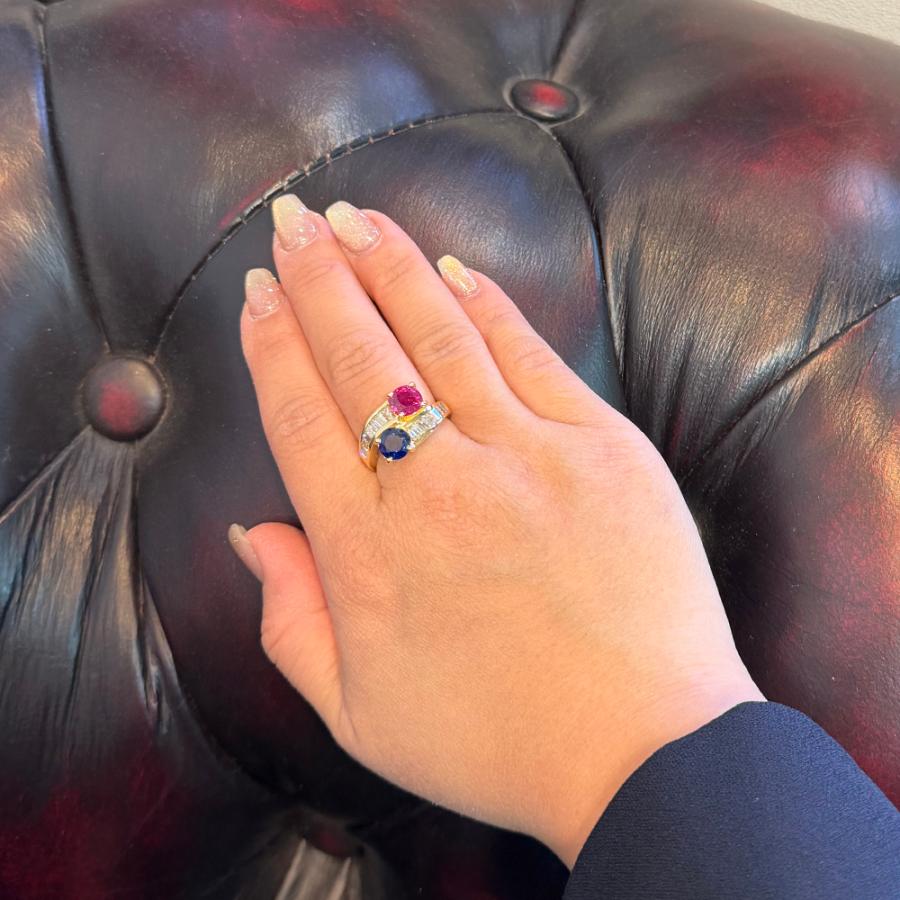 GIA鑑定書付 K18 ルビー 1.63ct サファイア 1.31ct ダイヤモンド 1.01ct リング_7