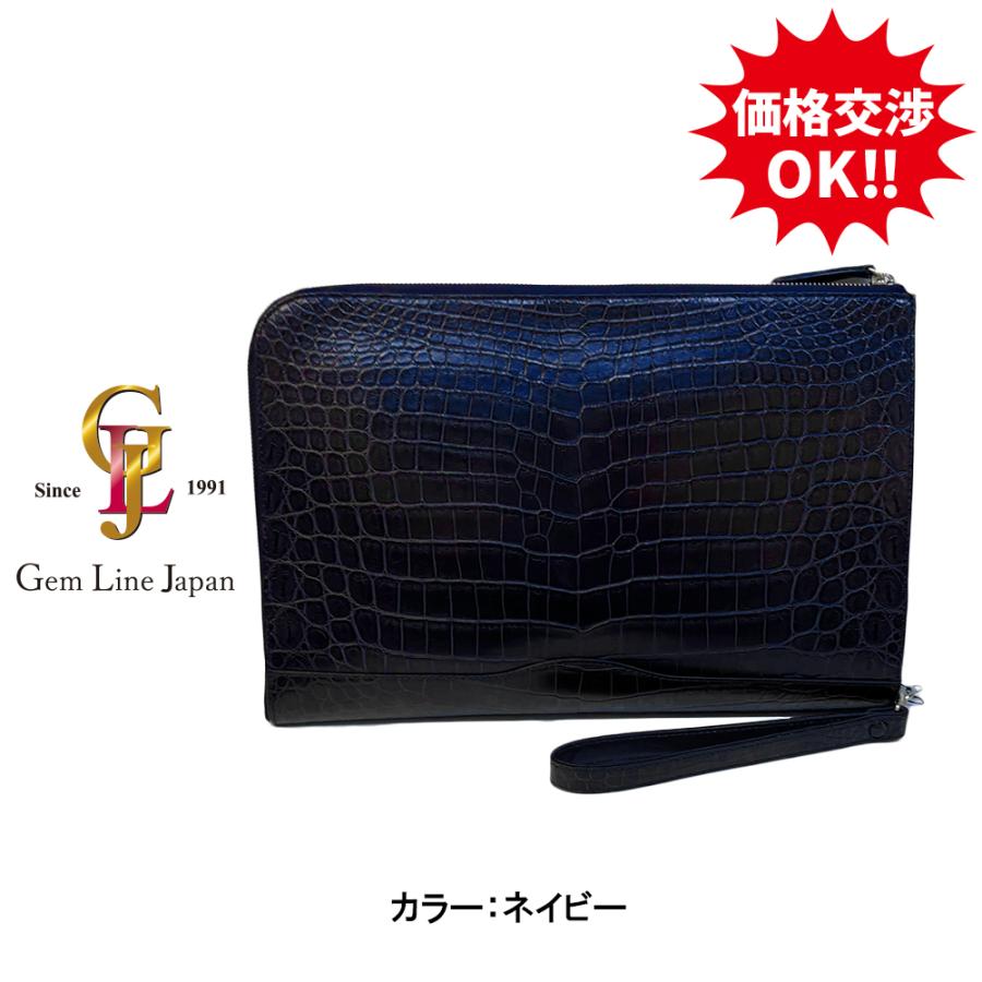 新品 クロコダイル マット ネイビー メンズ クラッチ バッグ : ジェム