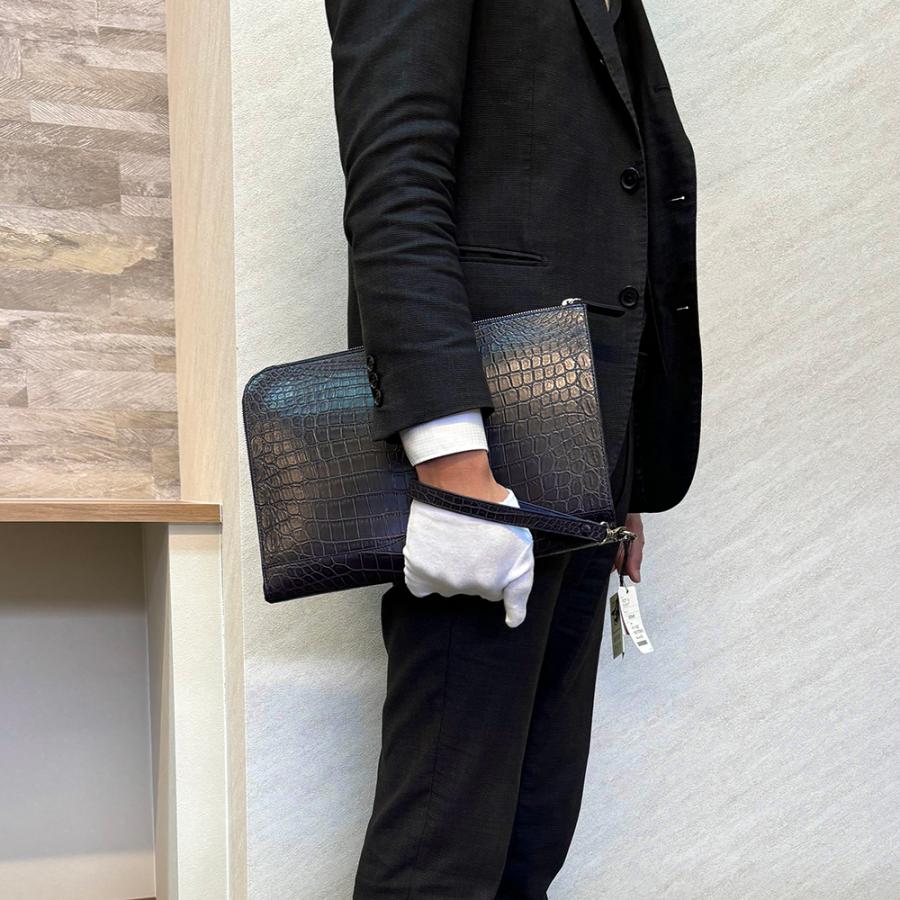 新品 クロコダイル マット ネイビー メンズ クラッチ バッグ : ジェム