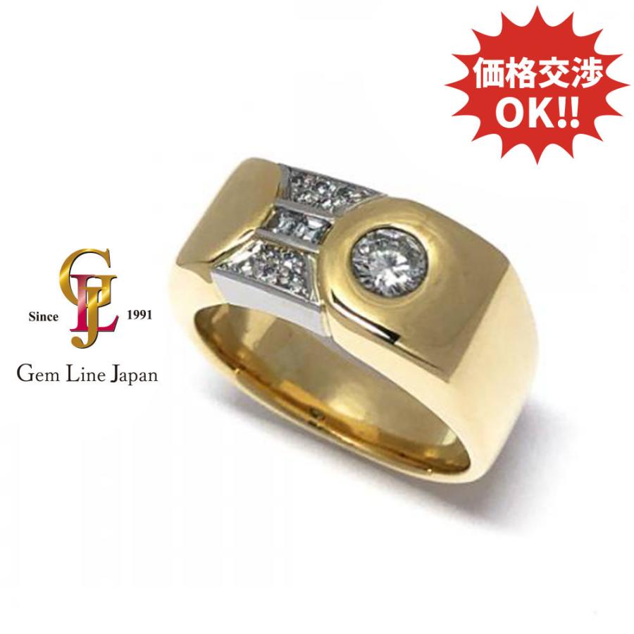 K18/Pt900 10.70g ダイヤモンド 0.30ct 脇石 0.08ct/0.07ct メンズ 