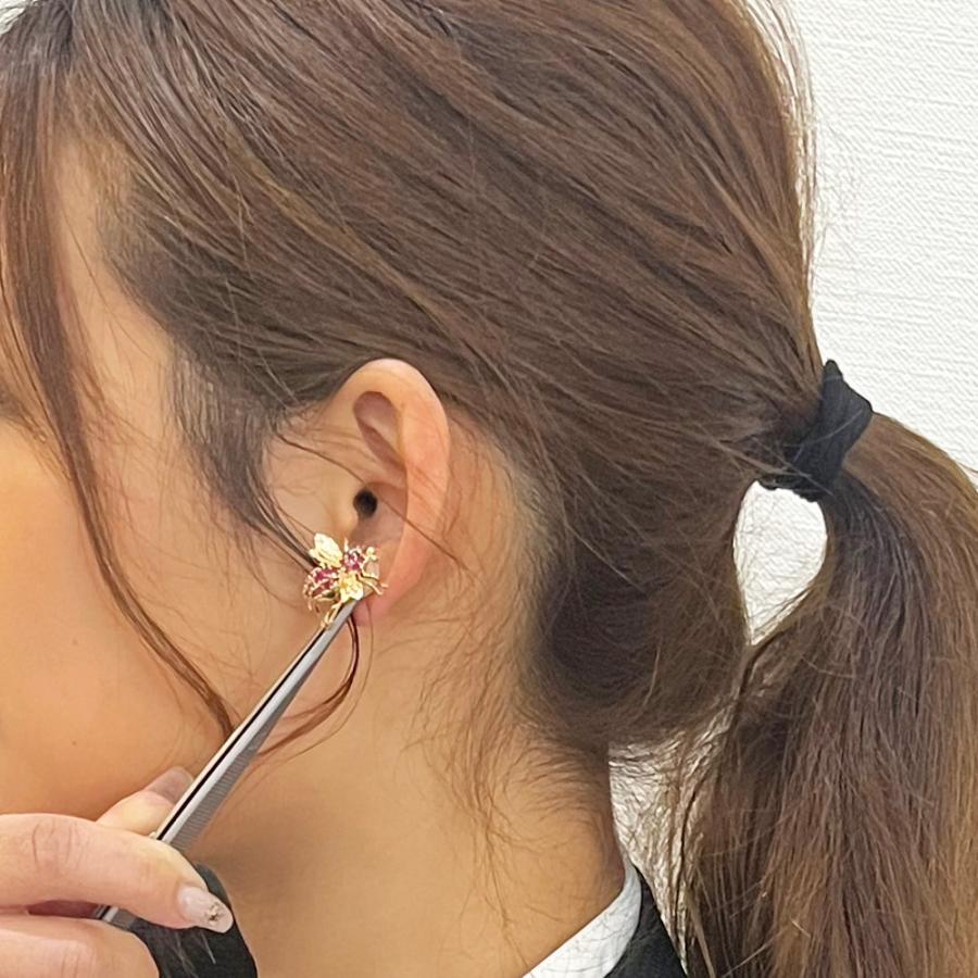 K18 ミツバチ ピアス ルビー 3.48ct 日宝協総研カード鑑付き : ジェム 
