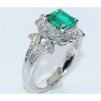 エメラルド-1.28ct&ダイヤモンド クラシック ミル打ち プラチナ  