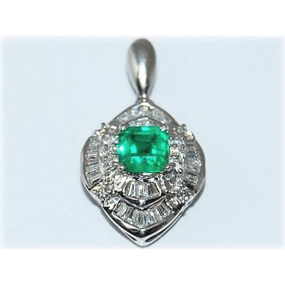 Pt エメラルド-0.54ct&ダイヤモンド 取り巻き レトロデザイン ペンダント トップの画像