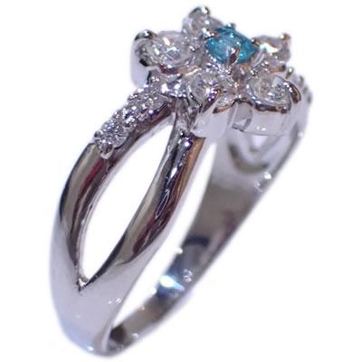 パライバトルマリン-0.07ct&ダイヤモンド 取り巻き フラーワーデザイン Pt オリジナル リング  (指輪)の画像