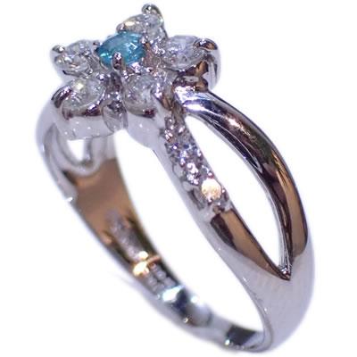 パライバトルマリン-0.07ct&ダイヤモンド 取り巻き フラーワーデザイン