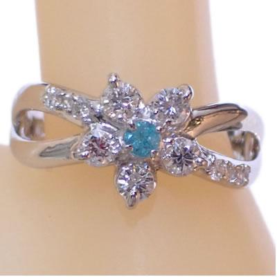 パライバトルマリン-0.07ct&ダイヤモンド 取り巻き フラーワーデザイン
