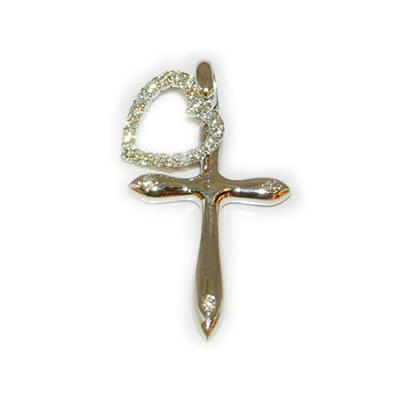 K18WG クロス＆ハート ダイヤモンド 0.37ct スイングタイプ