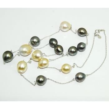 K18WG 南洋白蝶&黒蝶 タヒチパール オリジナル デザイン ロング ステーション ネックレスの画像