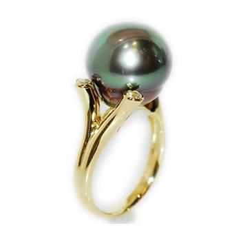 南洋黒蝶タヒチパール-13.5mmアップ ダイヤモンド-0.14ct K18YG デザイン リング (指輪)の画像