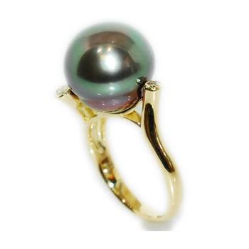 南洋黒蝶タヒチパール-13.5mmアップ ダイヤモンド-0.14ct K18YG デザイン リング (指輪)の画像