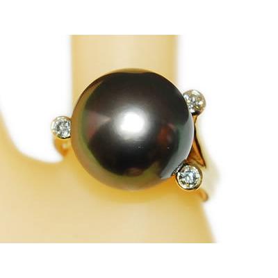 南洋黒蝶タヒチパール-13.5mmアップ ダイヤモンド-0.14ct K18YG デザイン リング (指輪)の画像