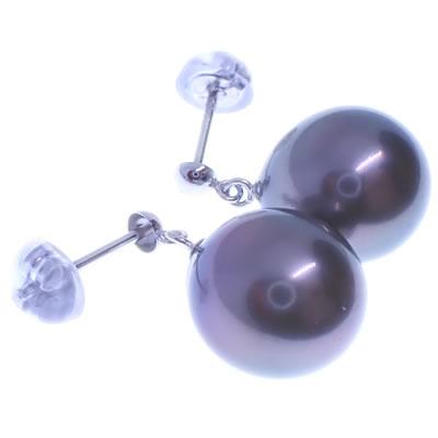 K18WG 南洋黒蝶真珠 タヒチパール-約10〜10.5mm シンプル ブラデザイン 