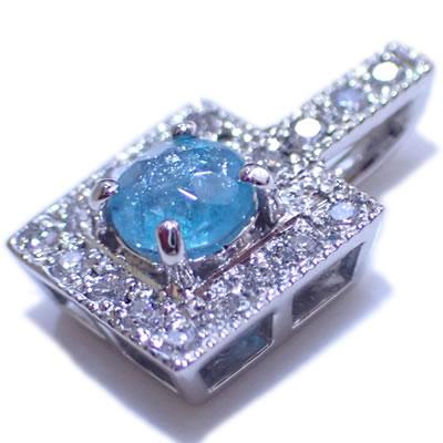 Pt パライバトルマリン-0.191ct&ダイヤモンド  ミル打ち アンティーク系 デザイン ペンダントトップの画像