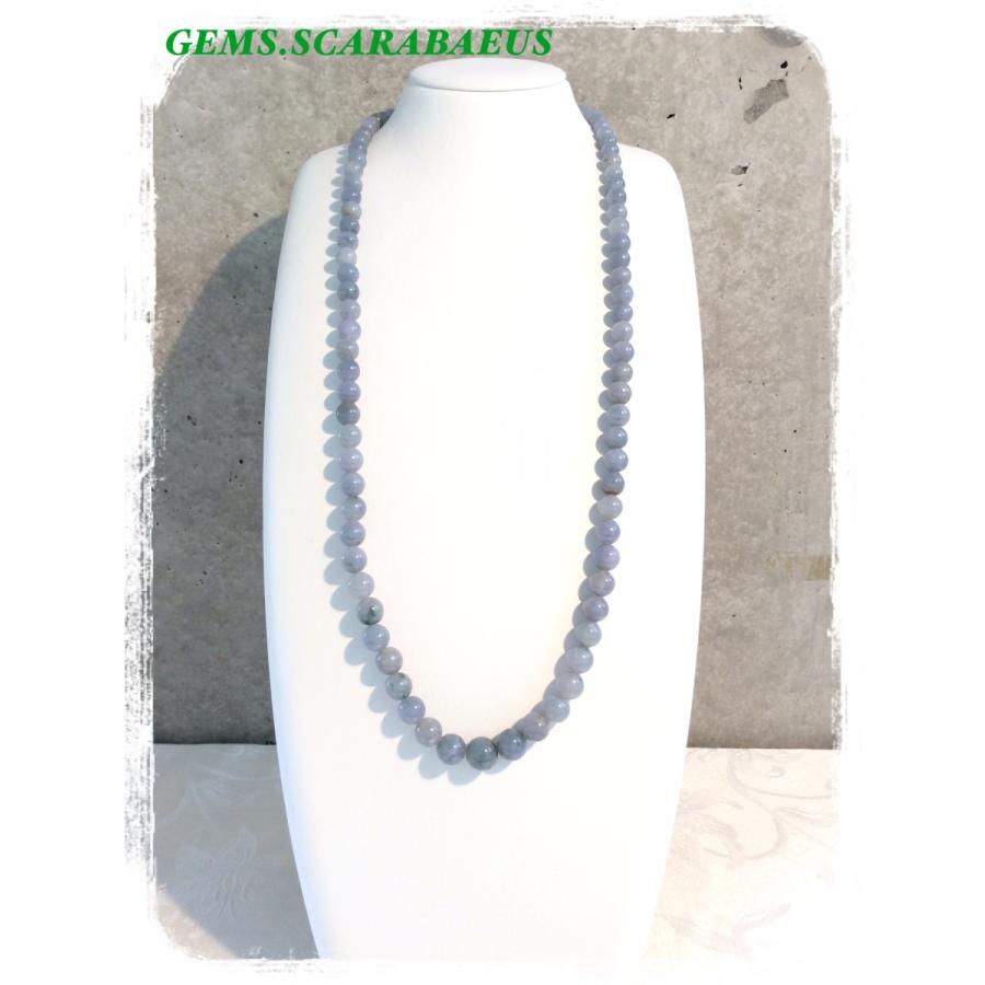 翡翠ロングネックレス ひすい ブルーグレー 天然石 ５月誕生石 :JN
