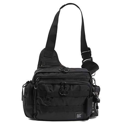 Leastat フィッシングバッグ ロッドホルダー付き 大容量 軽量 ワンショルダー バッグ タックルバッグ ランガン バッグ (黒) フィッシングバッグ