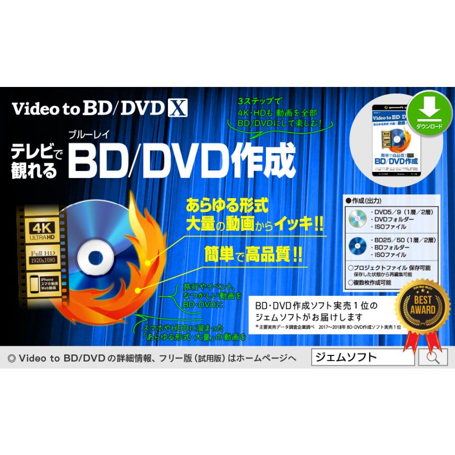 ［公式］Video to BD/DVD X 〜高品質なBD/DVDを簡単作成 | ダウンロード版 | Win対応｜gemsoft｜02