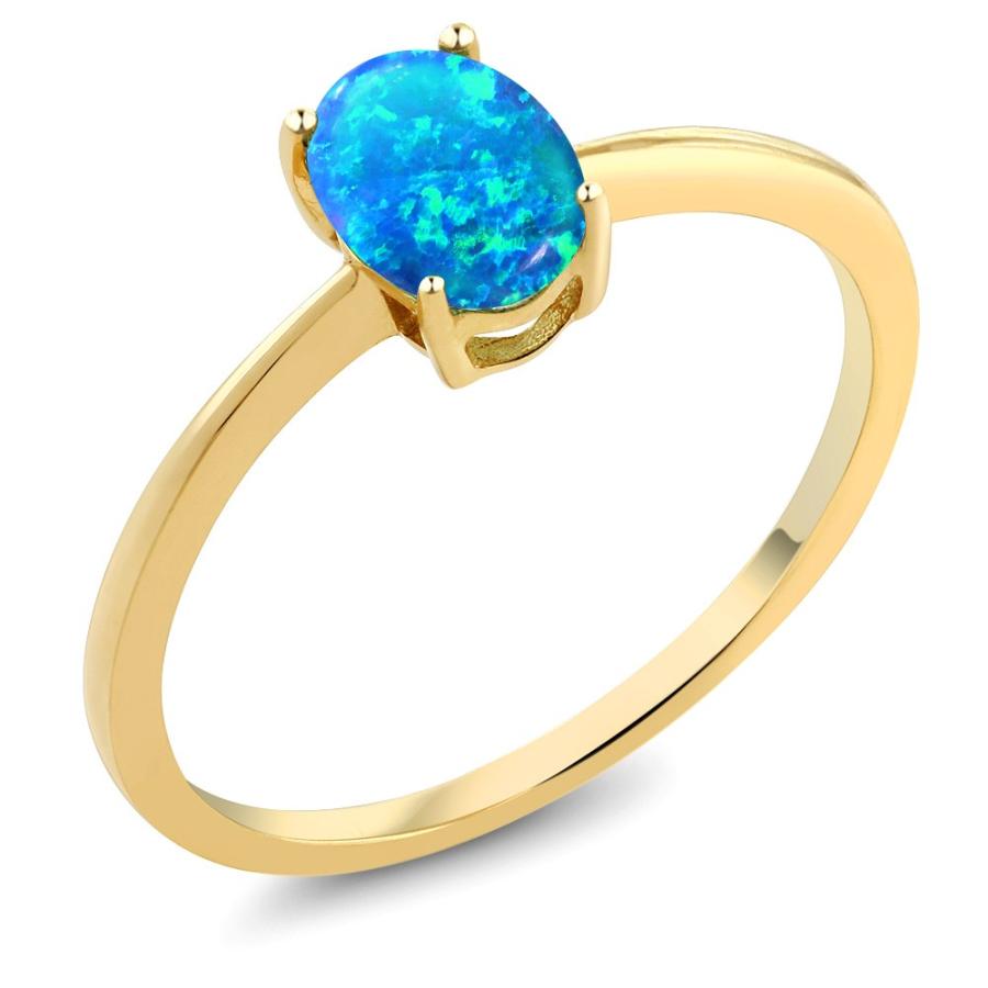 シミュレイテッド ブルーオパール リング レディース 指輪 10金 イエローゴールド 10月 誕生石 お守り 誕生日プレゼント 女性 ブランド