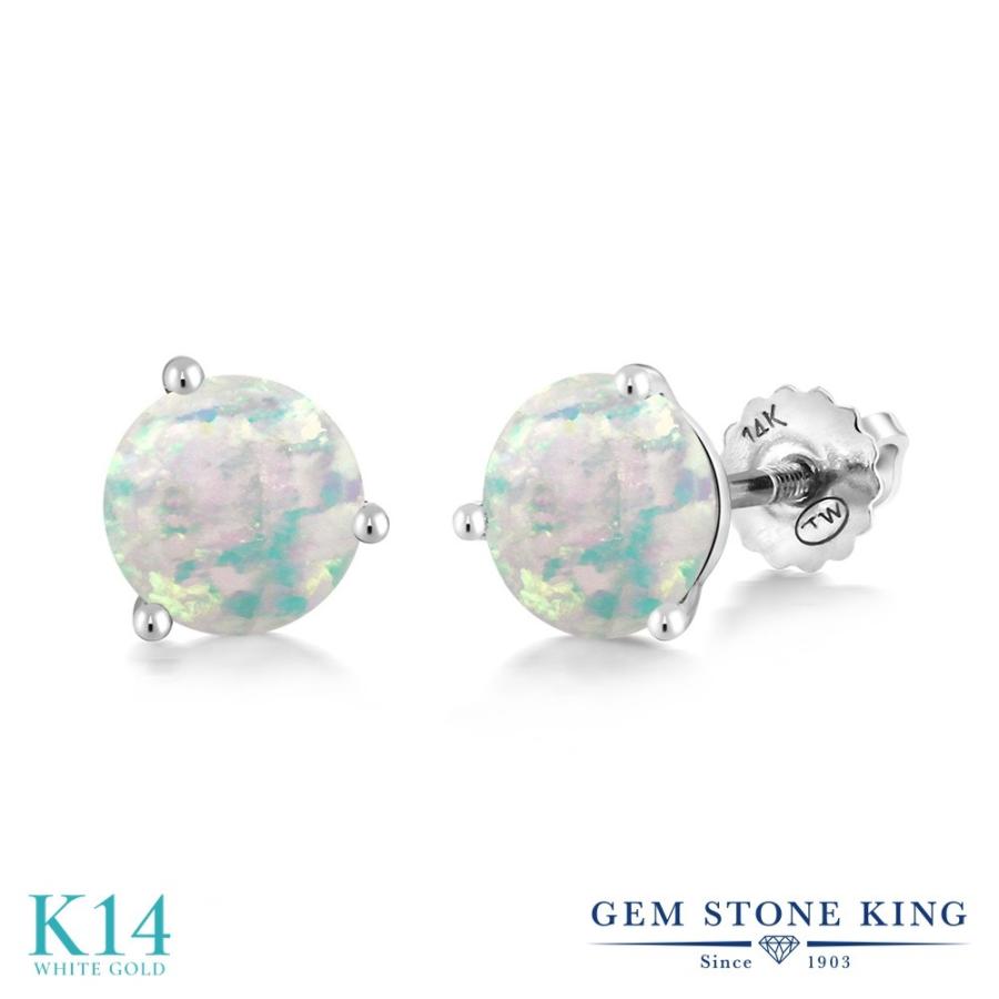 シミュレイテッド ホワイトオパール ピアス レディース 14金 ホワイト  