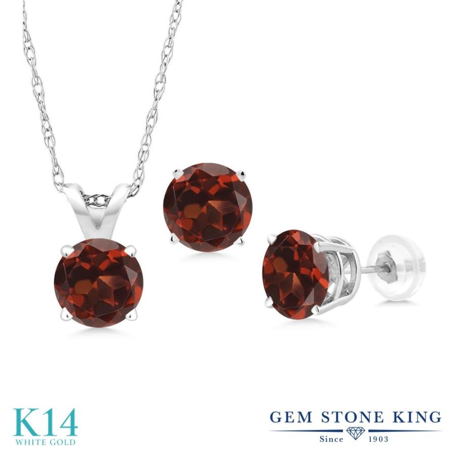 天然 ガーネット ネックレス ピアス セット レディース 14金 ホワイトゴールド 天然石 1月 誕生石 お守り 誕生日プレゼント 女性