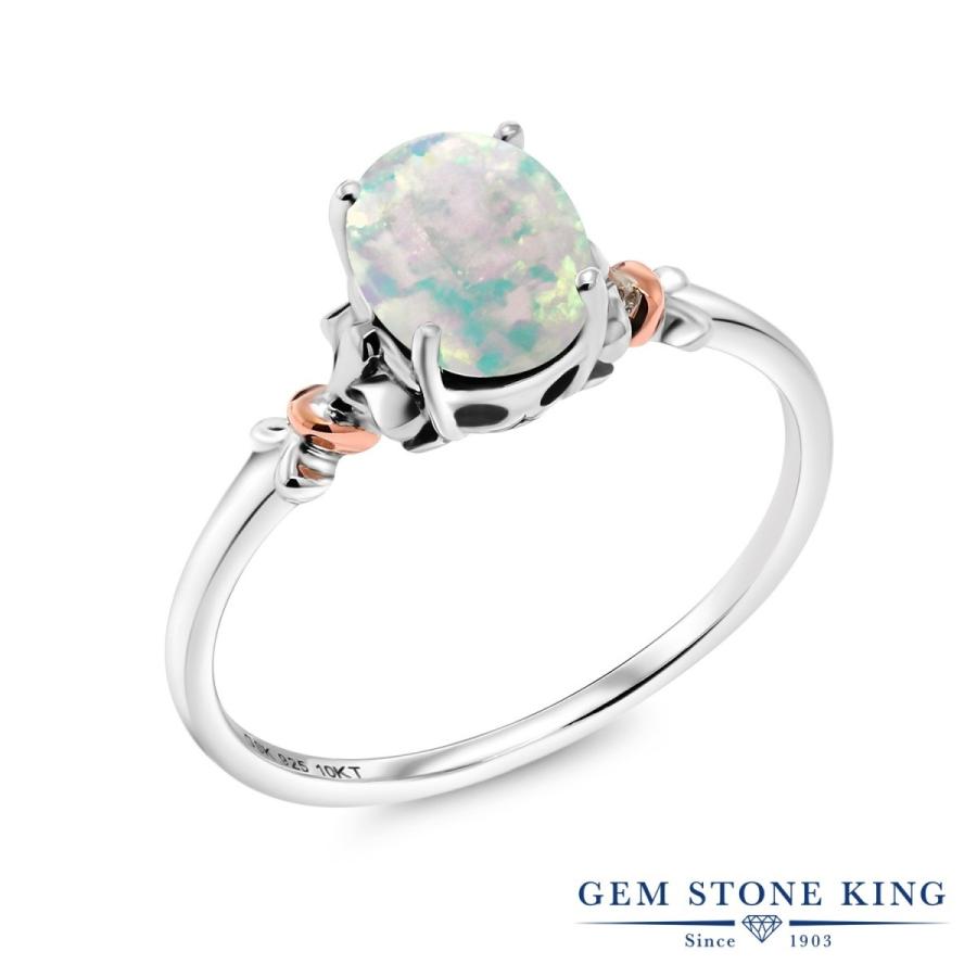 シミュレイテッド ホワイトオパール リング レディース 指輪 ピンクゴールド＆シルバー925 10月 誕生石 お守り 誕生日プレゼント 女性 ブランド