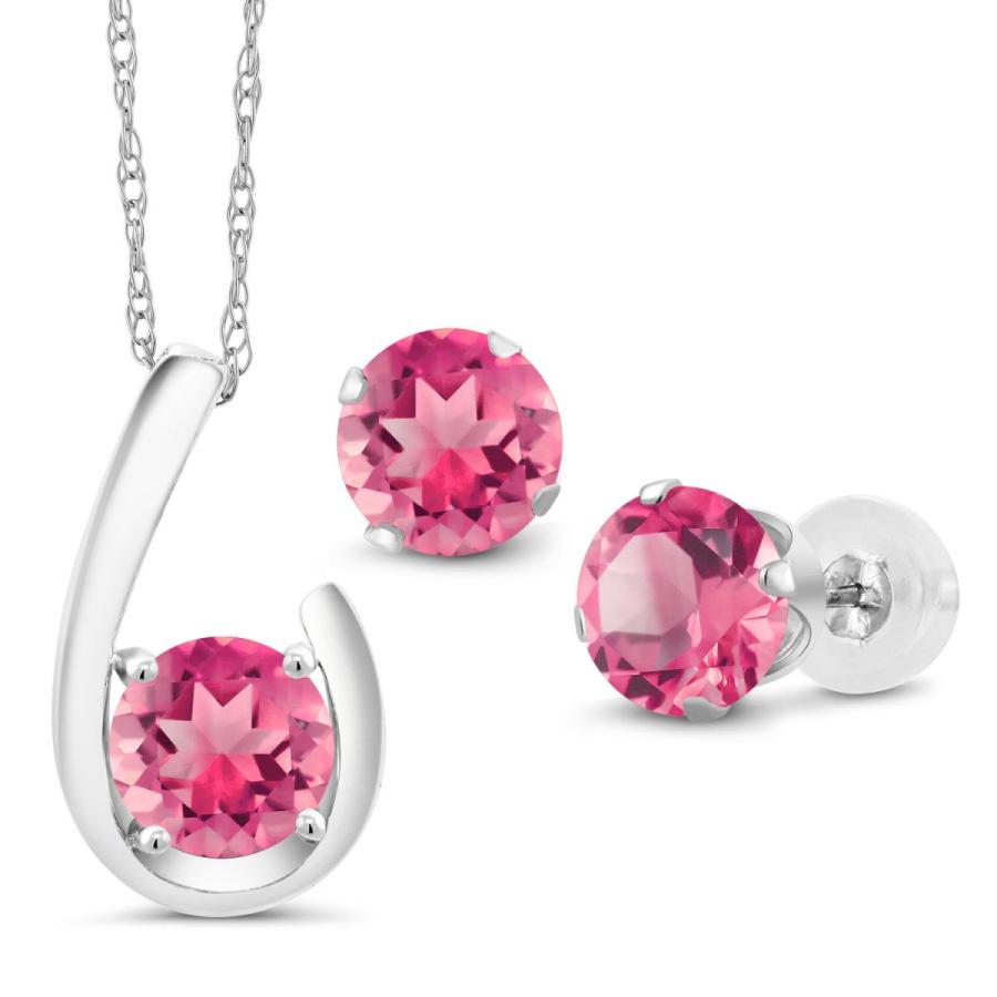 天然 ミスティック トパーズ ネックレス ピアス セット レディース 10金 ホワイトゴールド 天然石 お守り