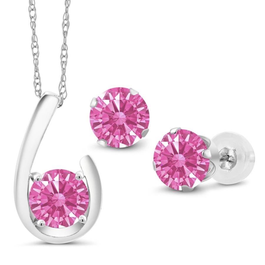 ピンク ジルコニア ネックレス ピアス セット レディース 10金 ホワイトゴールド CZ プレゼント 女性