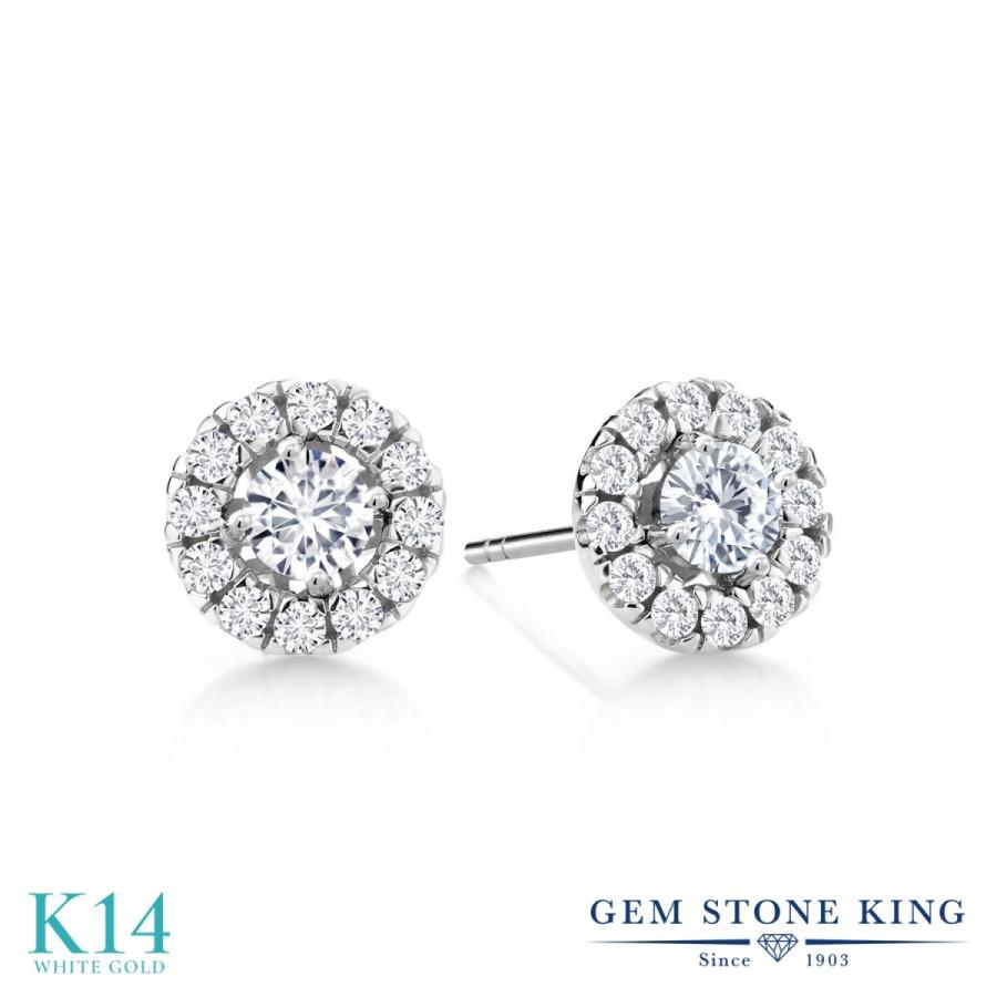 K14 14金ホワイトゴールド ダイヤモンド 1.0ct ピアス ヘイロー