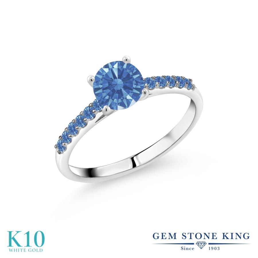 ファンシーブルー ジルコニア リング レディース 指輪 10金 ホワイトゴールド CZ プレゼント 女性 ブランド