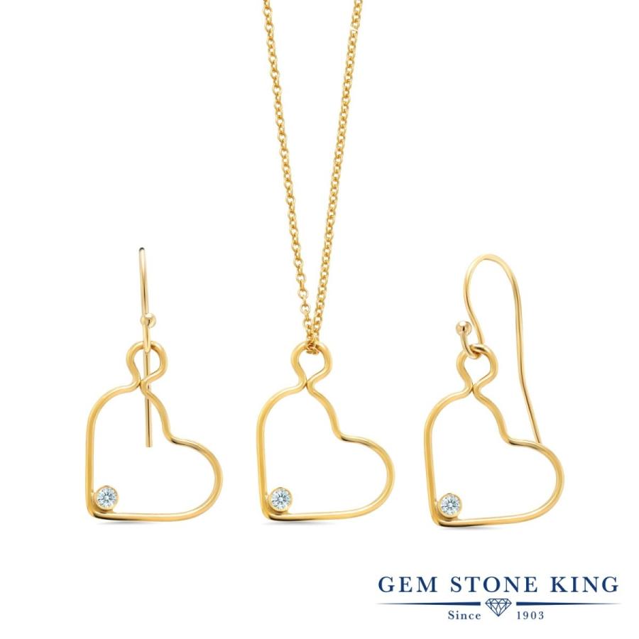 ホワイト ジルコニア ネックレス ピアス セット レディース ゴールドフィルド CZ プレゼント 女性 揺れる 一粒ジルコニア ネックレス ピアス 2点セット 6本爪
