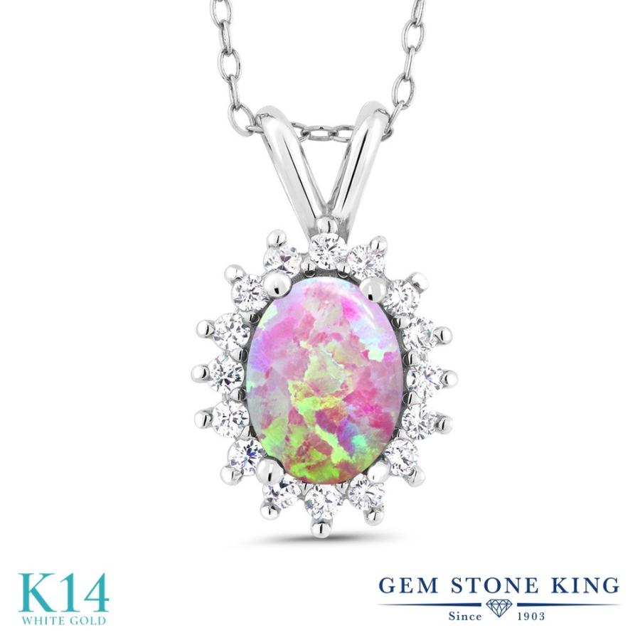 シミュレイテッド ピンクオパール ネックレス レディース 14金 ホワイトゴールド 10月 誕生石 お守り 誕生日プレゼント 女性 ブランド