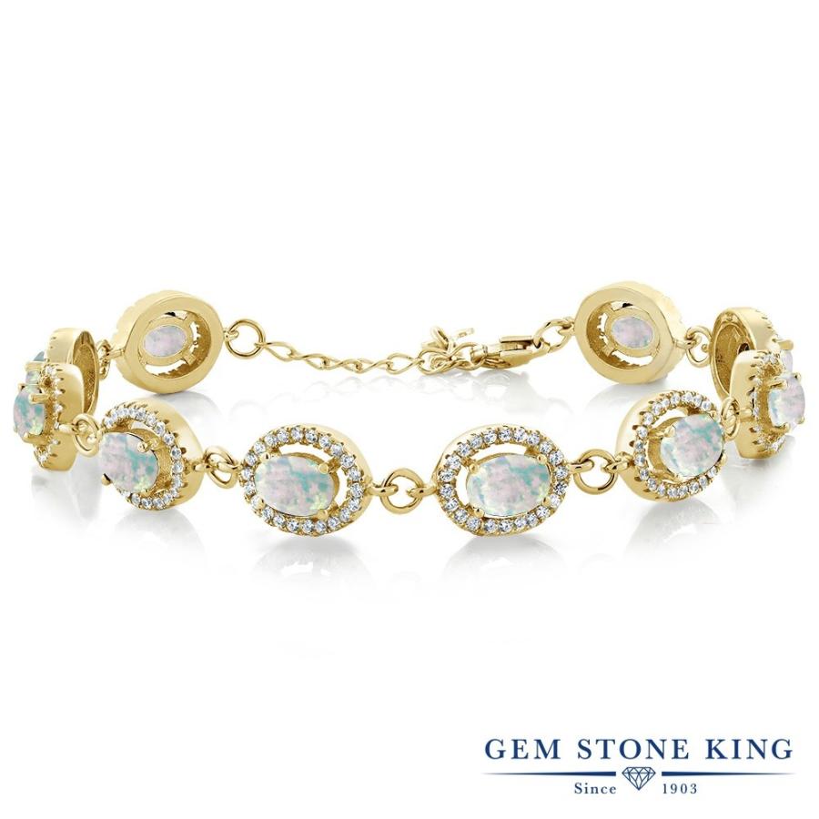 シミュレイテッド ホワイトオパール ブレスレット レディース イエローゴールド 加工 10月 誕生石 お守り 誕生日プレゼント 女性 40代 50代 ブランド