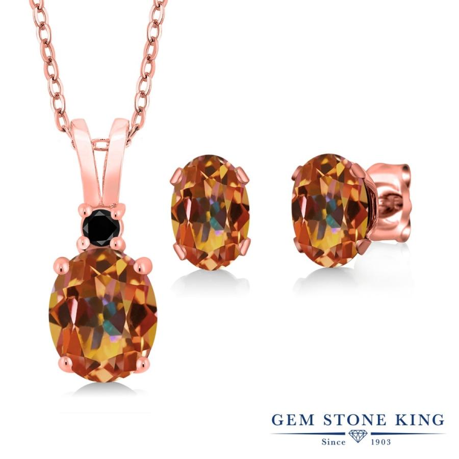 天然 ミスティック トパーズ ネックレス ピアス セット レディース ピンクゴールド 加工 天然石 お守り