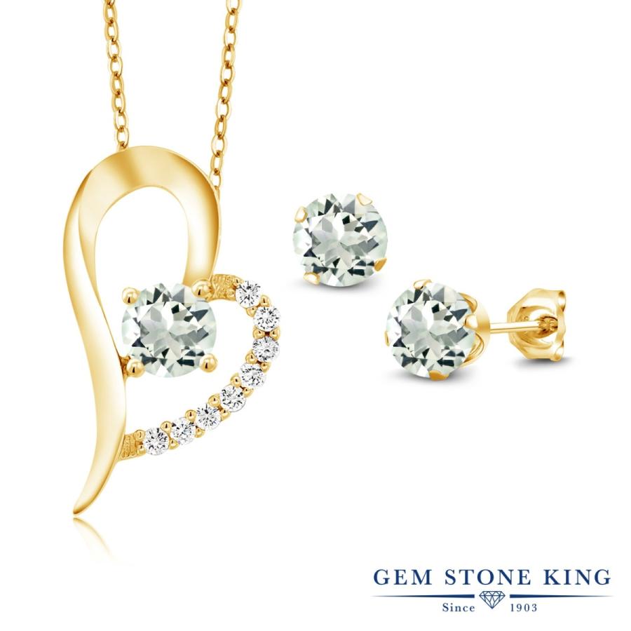 天然 プラジオライト ネックレス ピアス セット レディース グリーンアメジスト イエローゴールド 加工 天然石 2月 誕生石 お守り 誕生日プレゼント 女性